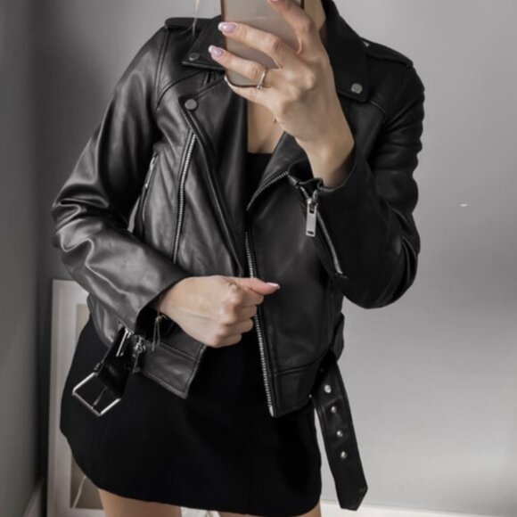 ZARA 100% Lambskin Leather Biker Jacket Size S 🖤 - Picture 11 of 16